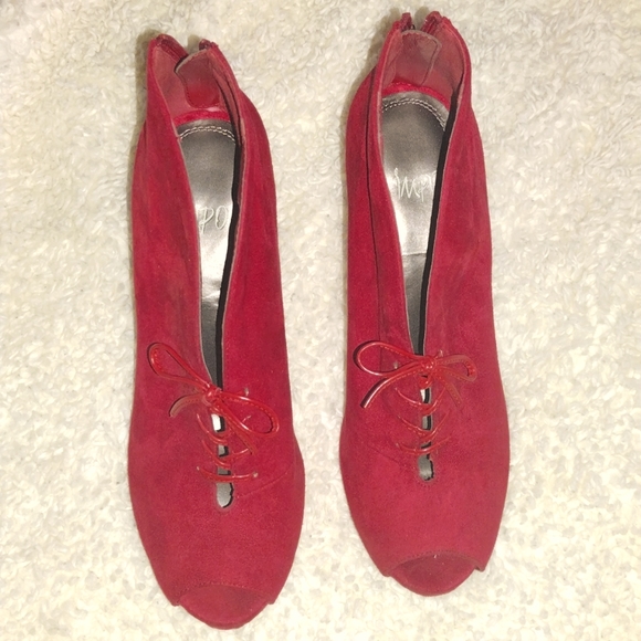 Red Faux Suede Booties - Picture 2 of 11